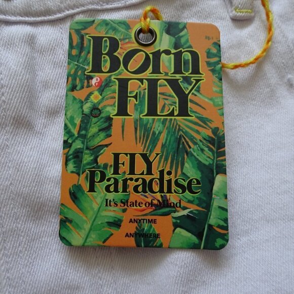 Born Fly Paradise Shorts Men's Size 42 White Denim Embroidery - Picture 8 of 9